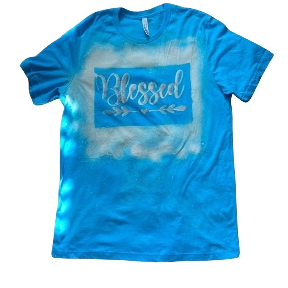 Bella&Canvas Southern Faith Athleisure Bleached Blessed Light Blue TShirt‎ SzL